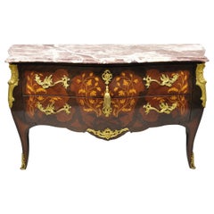Vintage French Louis XV Style Marble Top Bombe Commode Dresser Bronze Ormolu