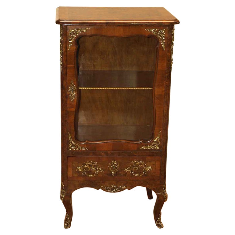 French Walnut Glass Door Display Cabinet For Sale at 1stDibs