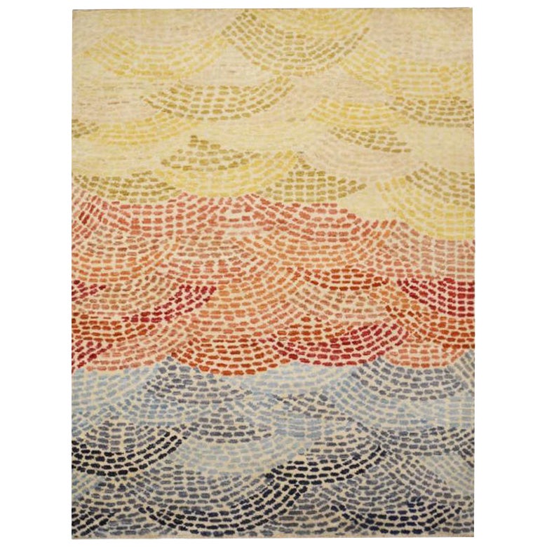 Zeitgenössischer abstrakter handgefertigter Teppich aus Seide und Wolle