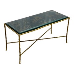 Maison Bagues Coffee Cocktail Table, Black Japanned Lacquer Gilt Metal Low Table