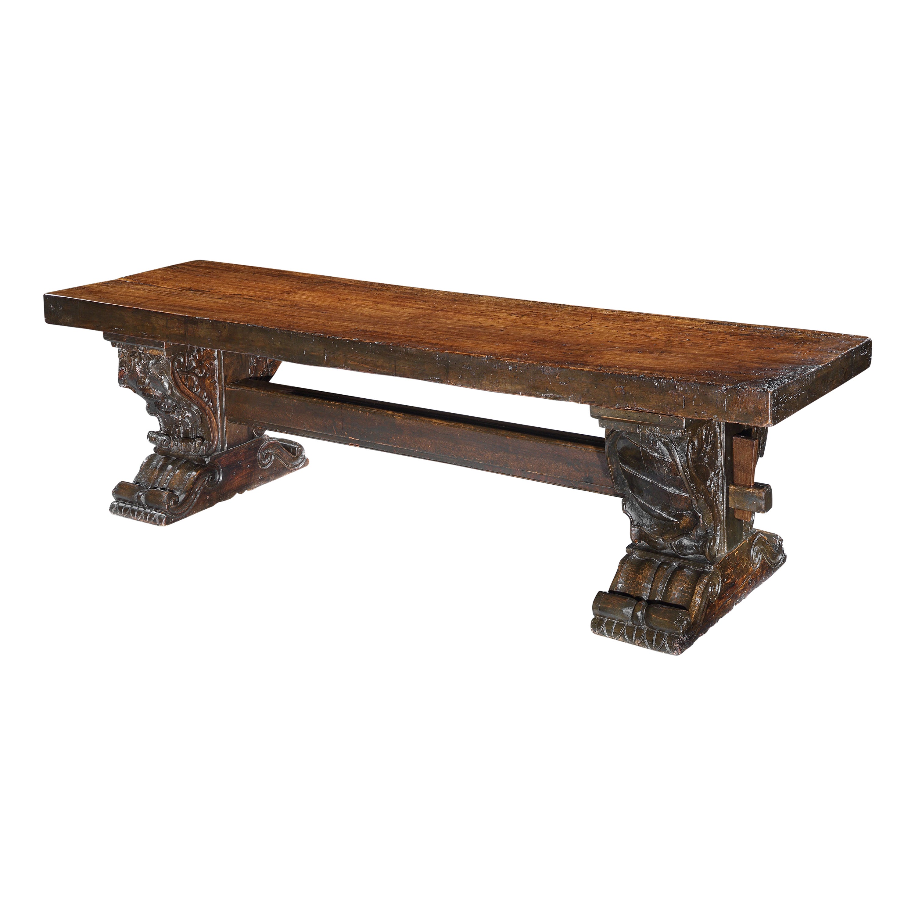 Monastery Trestle Table One Plank Walnut Biscione Milan Armorial 14-16 seat 10ft