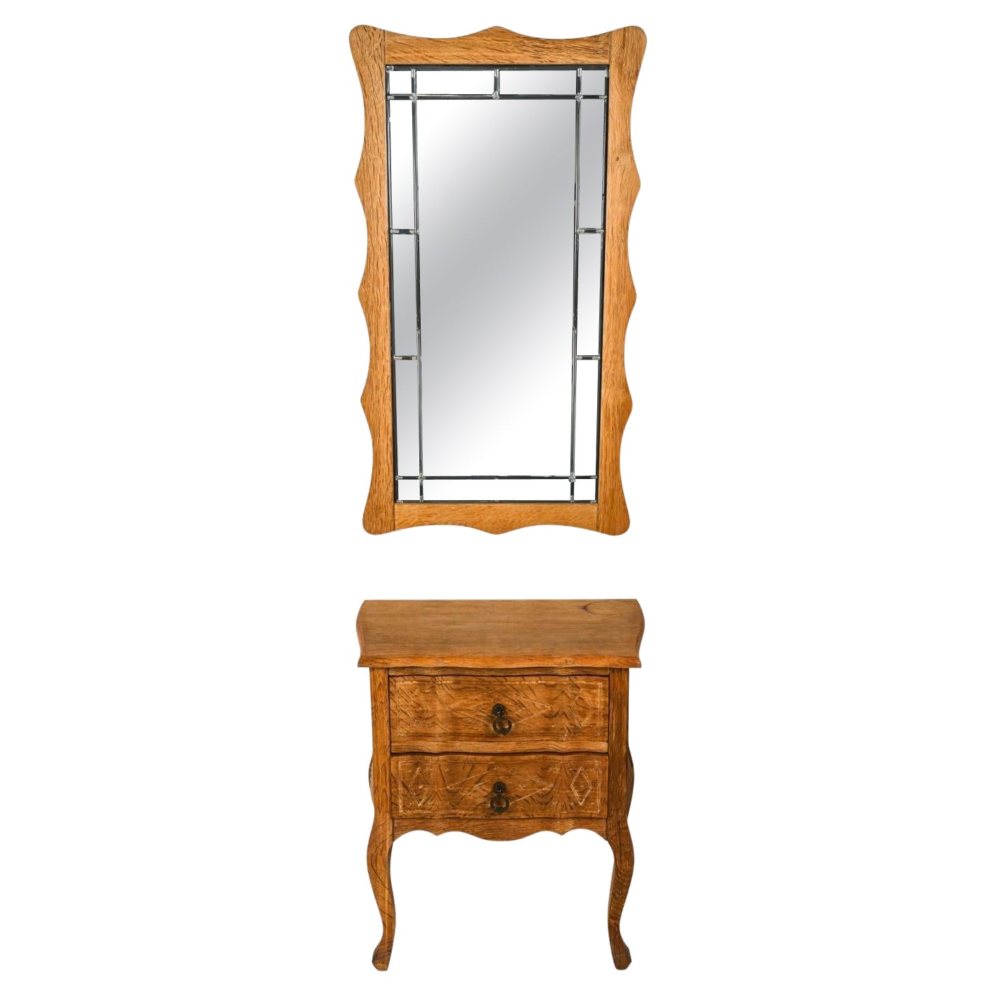 Scandinavian Oak Hall Mirror & Chest in the Manner of Henning Kjærnulf