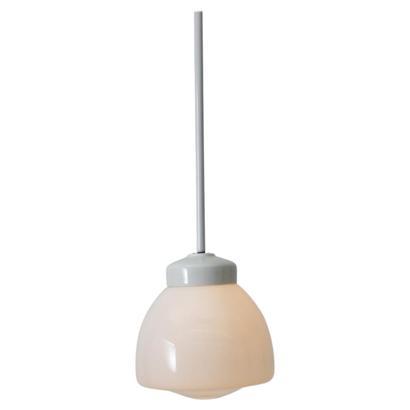 Rare Mid-Century Wagenfeld Pendant w/ Opaline Glass Shade & White Ceramic Mount