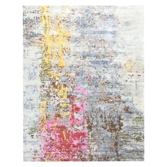 Abstract Silk and Wool Rug, Multicolor Design. 3.00 x 2.50 m.ss