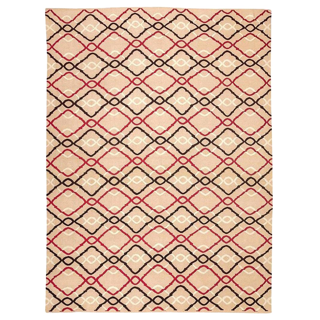 Flat-Weave Rug Handmade Wool Kilim Brown and Pink. 4.05 x 3.00 m.