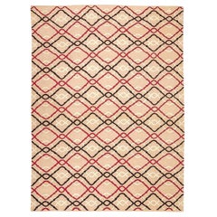 Flat-Weave Rug Handmade Wool Kilim Brown and Pink. 4.05 x 3.00 m.