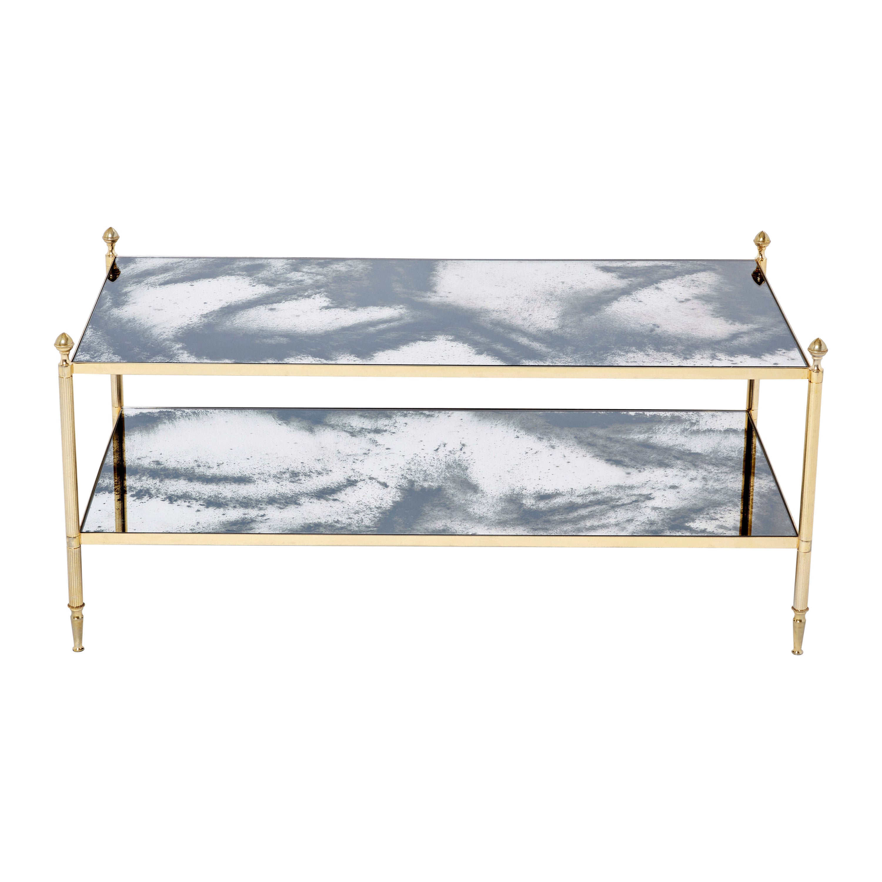 Maison Jansen Brass Chrome Mirrored Two-Tier Coffee Table 1970s For Sale