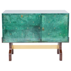 Vintage Green Italian Mid-Century Modern Bar Cabinet by Aldo Tura in Lacquered Goat Skin