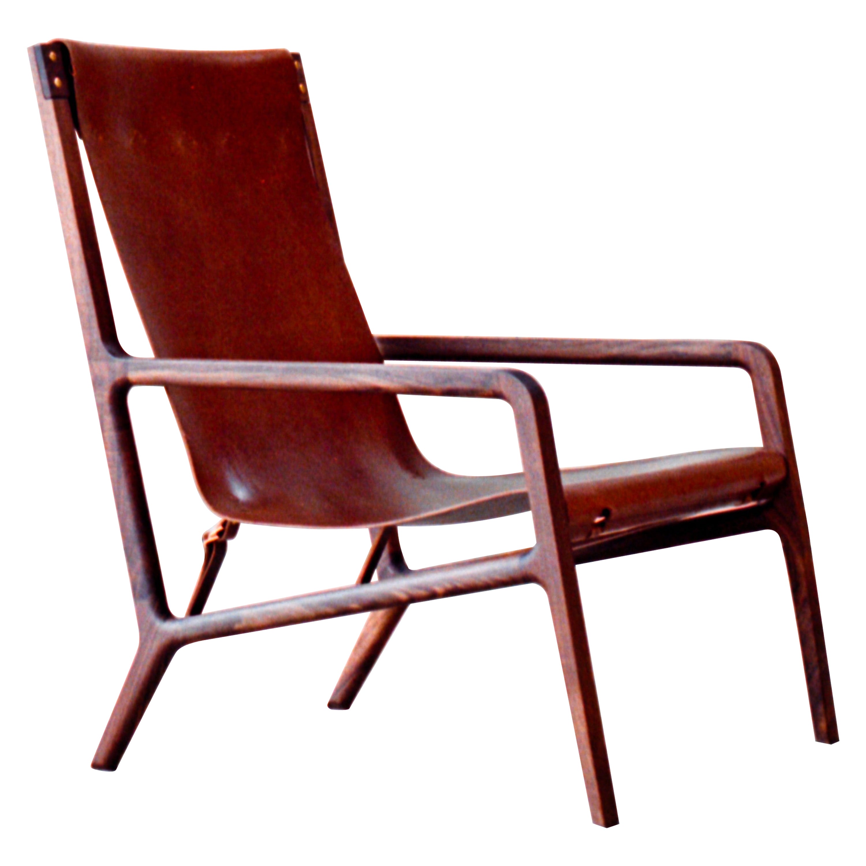 Estrada Lounge Chair in Black Walnut and Chestnut Leather For Sale