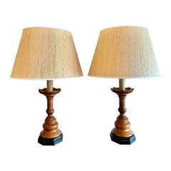 Turned Wood Lamps with Chess Pawn Design, Pair