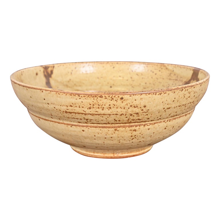 Large Painted Glazed Ceramic Studio Pottery Bowl For Sale at 1stDibs