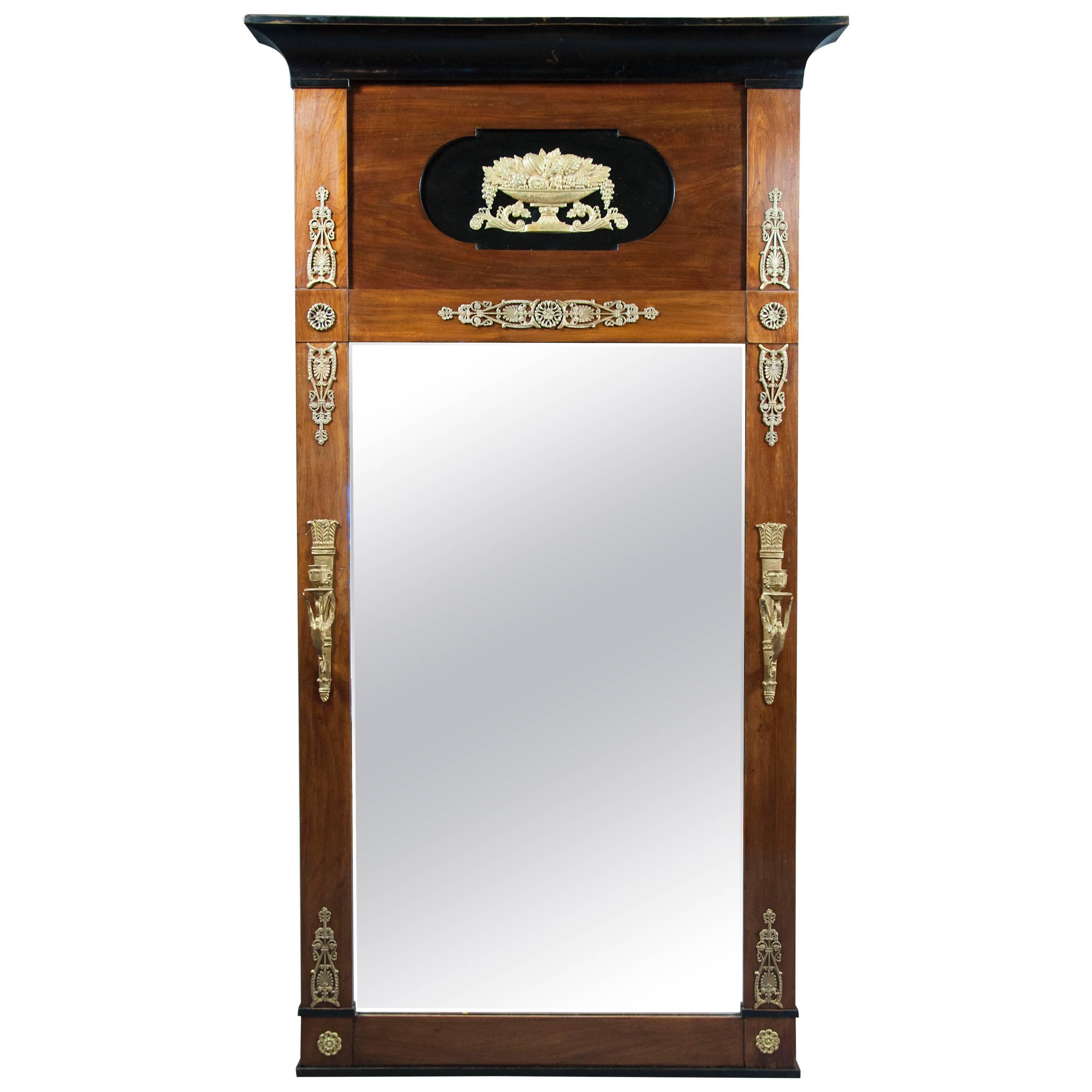 Biedermeier Mahogany, Ebonized and Bronze-Mounted Pier Mirror