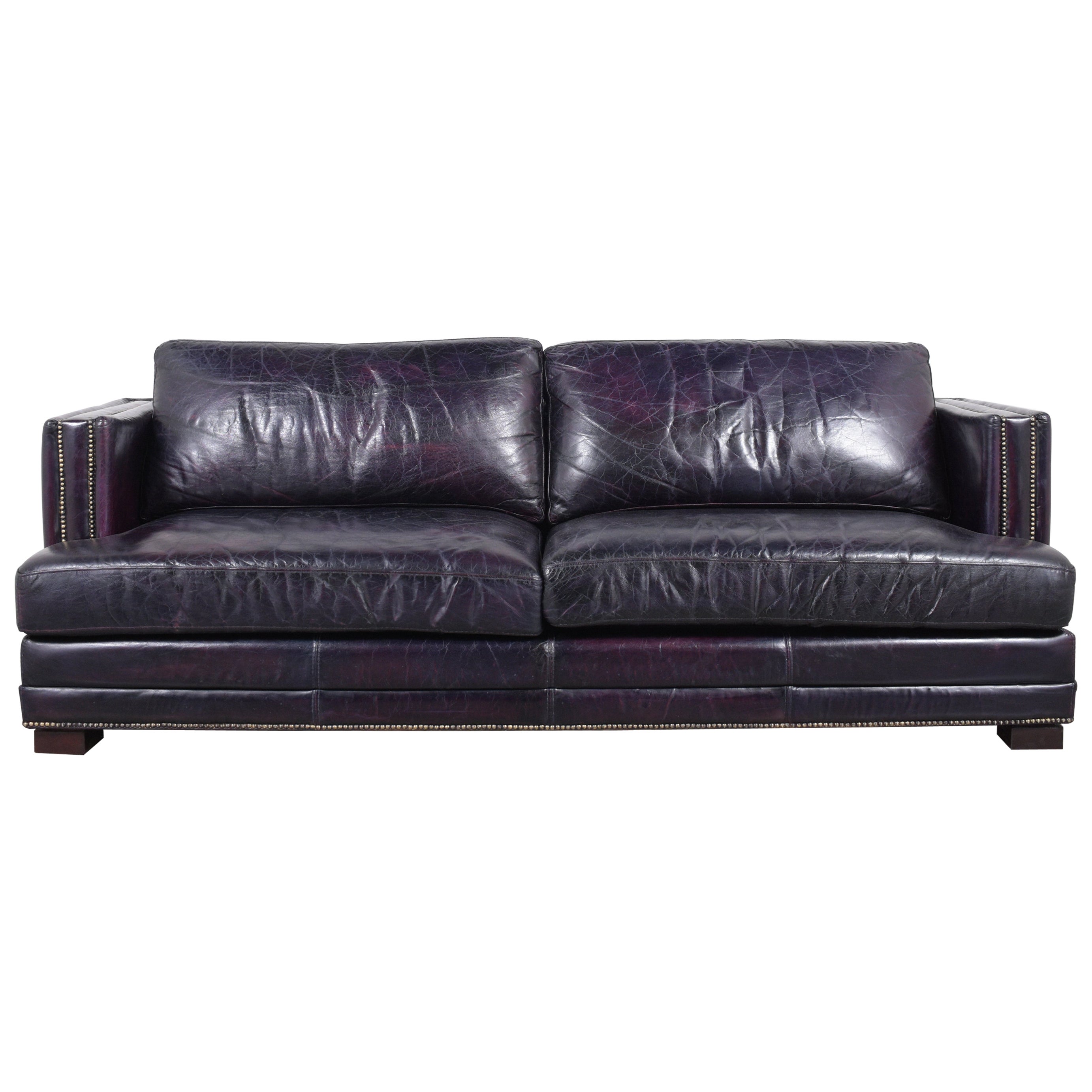 Modern Two Seat Blue Leather Sofa