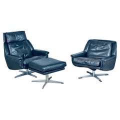 Pair of black leather lounge chairs by Werner Langenfeld for ESA møbelverk, 1960