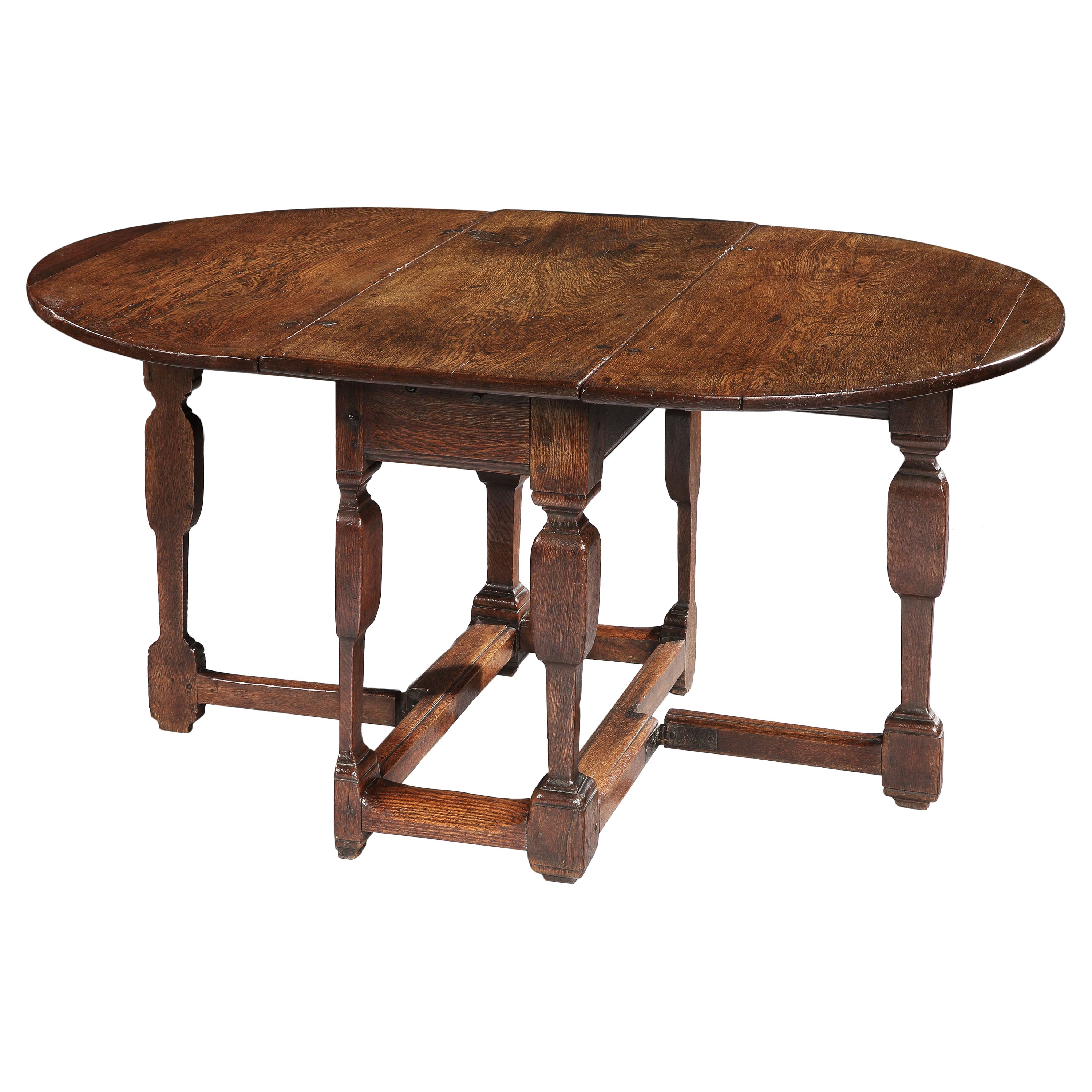 Table Gateleg Oval Oak Flemish Split Leg 5ft Original Ironwork Architetural  For Sale