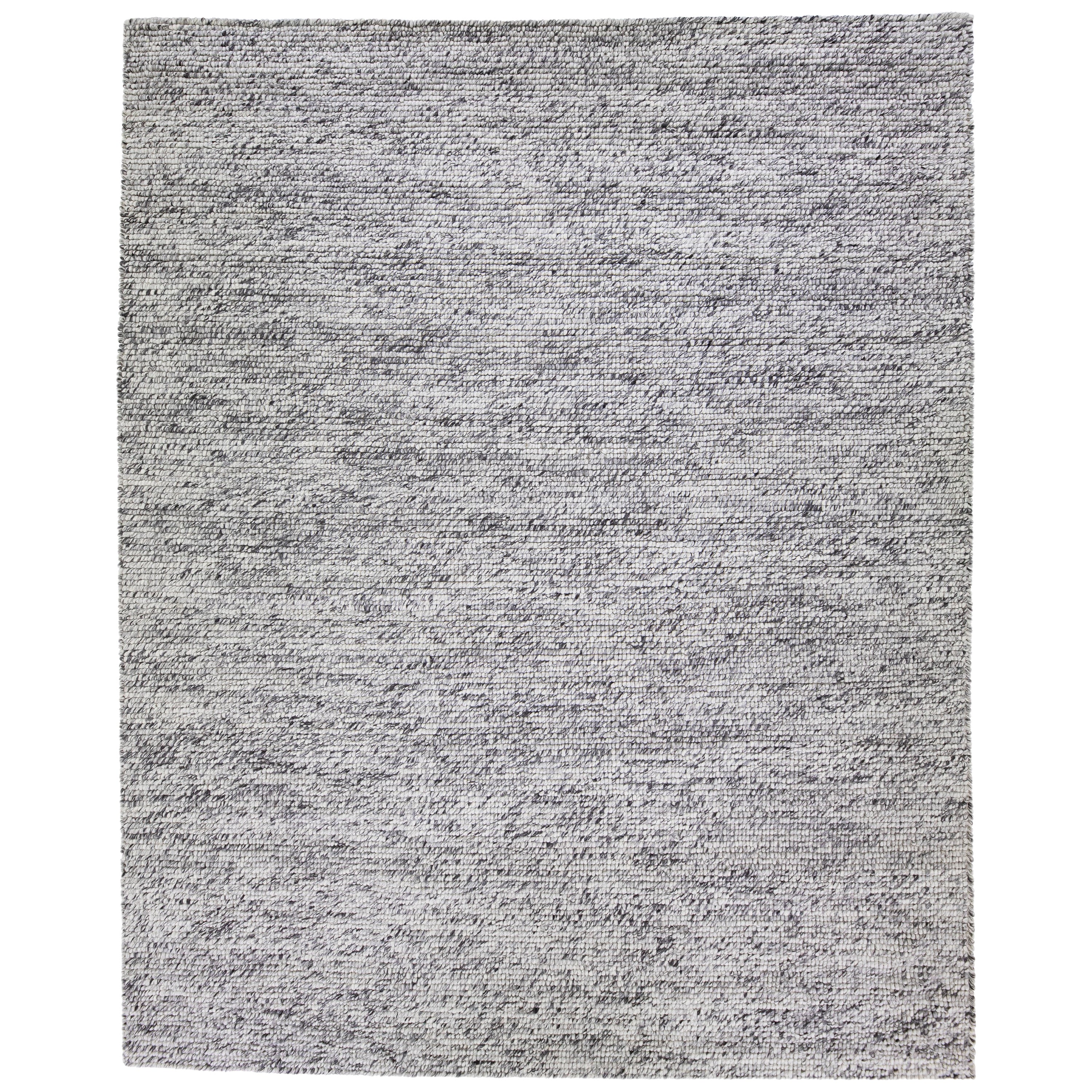 Modern Oversize Handmade Felted Wool Rug In Gray Color By Apadana
