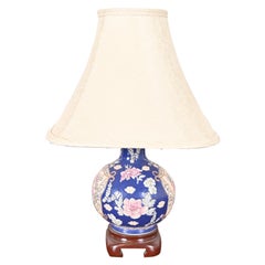 Lampe chinoiseries vintage en porcelaine peinte à la main avec abat-jour