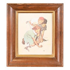 Used Norman Rockwell Framed Print of Children Playing Marbles