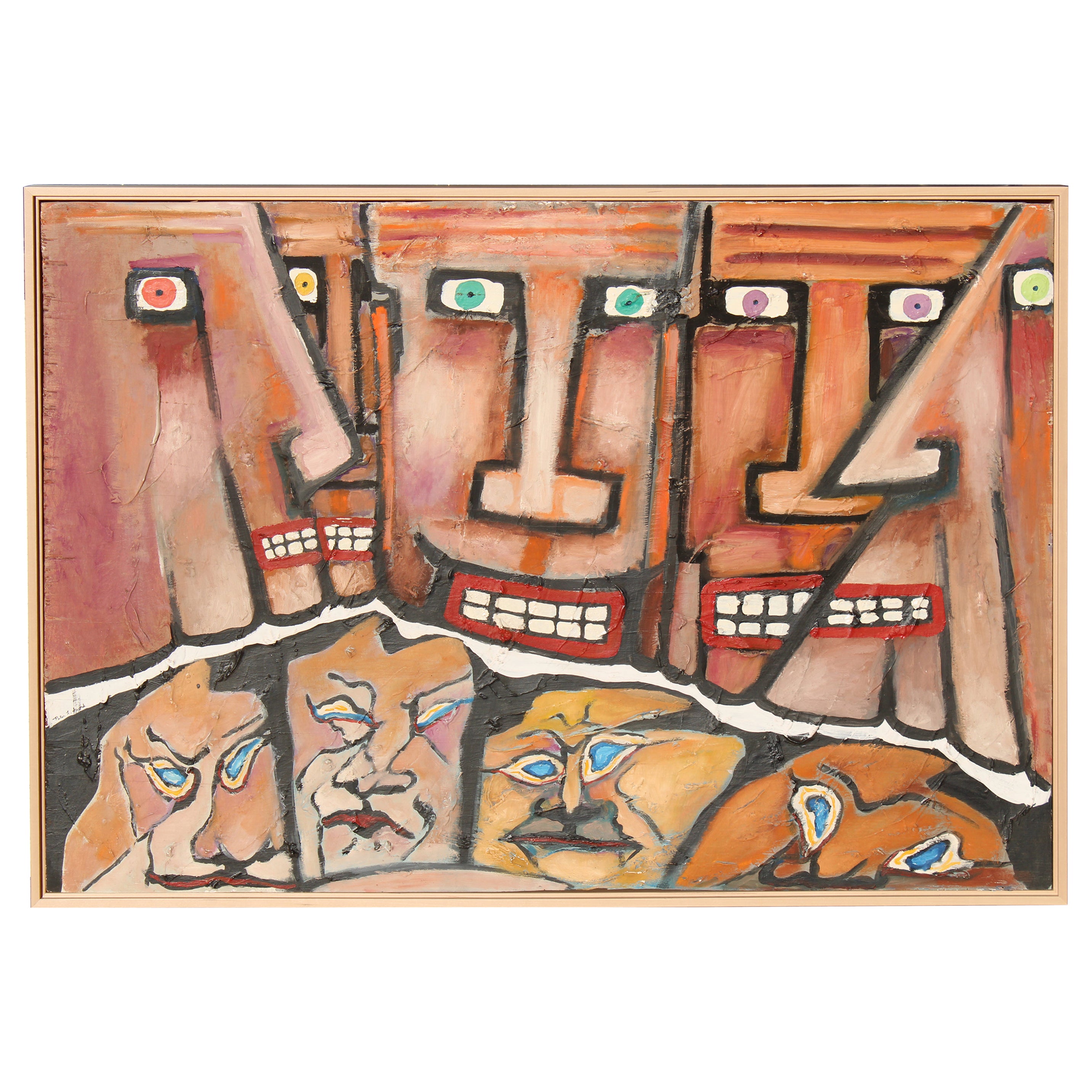 Outsider Painting of Abstract Faces by Peter L. Sword For Sale