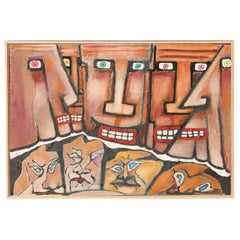 Vintage Outsider Painting of Abstract Faces by Peter L. Sword
