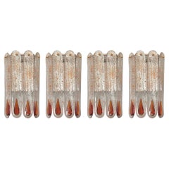 Italian Mid-Century Set of Four Amber Murano Wall Sconces by Mazzega, 1970s
