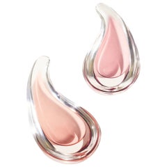 Murano Cenedese Pale Pink Teardrop Art Glass Catchall Set of Two