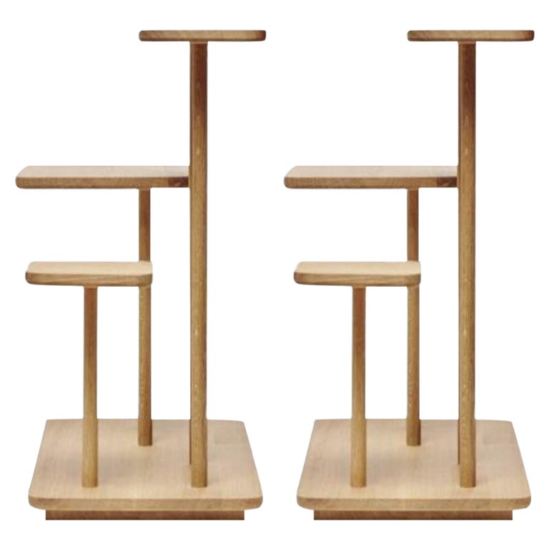 Set of 2, Isolette, End Tables, Wood Oiled by Atelier Ferraro