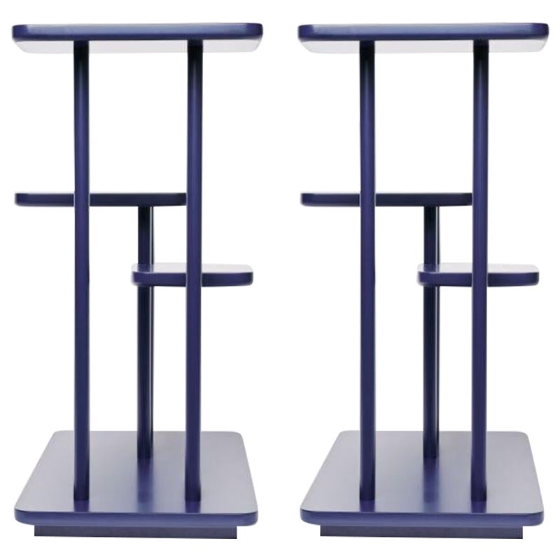 Ensemble de 2 Isolette, tables d'appoint en acier bleu de l'Atelier Ferraro en vente