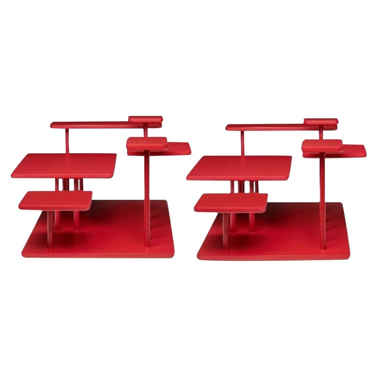 Ensemble de 2 consoles et tables basses rouge rubis de l'Atelier Ferraro