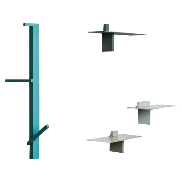 Set of 4, Blue Valet Coat Hanger & Grey Piazzetta Shelves by Atelier Ferraro For Sale