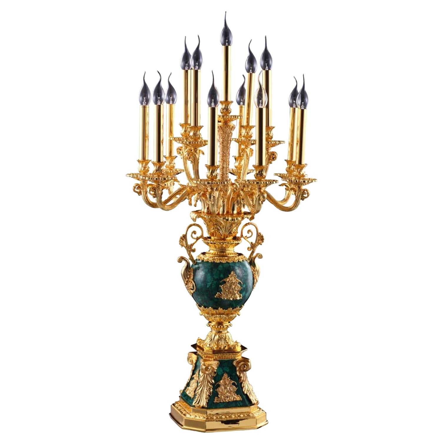 Bronze-Lampe mit Malachit von Artiss im Angebot