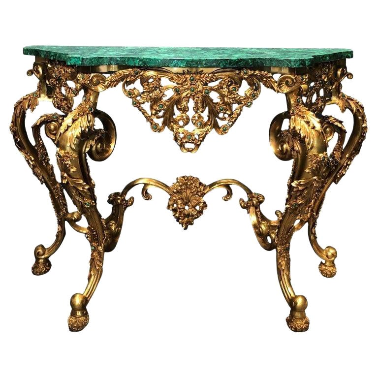 Bronze Porch Table with Malachite by ARTISS For Sale