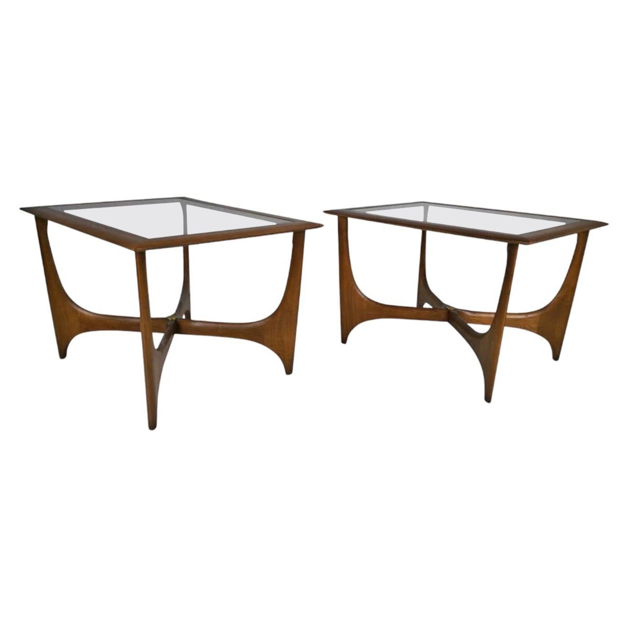 Vintage Mid-Century Modern Walnut and Glass End Tables by Lane, Set of 2 For Sale