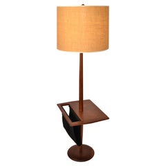 Laurel Walnut Floor Lamp Black Suede Magazine Holder Mid-Century Modern American