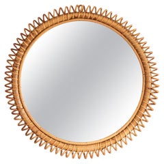 Large Circular Spiral Rattan Mirror