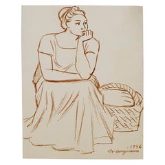  Antique Original Drawing by Raul Anguiano, 1946