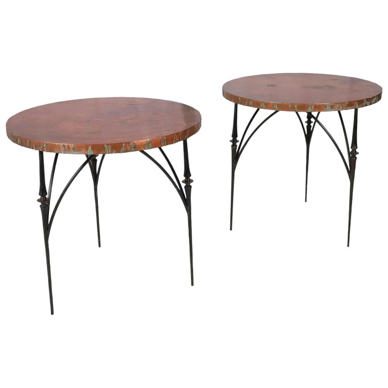 Pair Cast Iron End Tables with Copper Clad Tops For Sale at 1stDibs