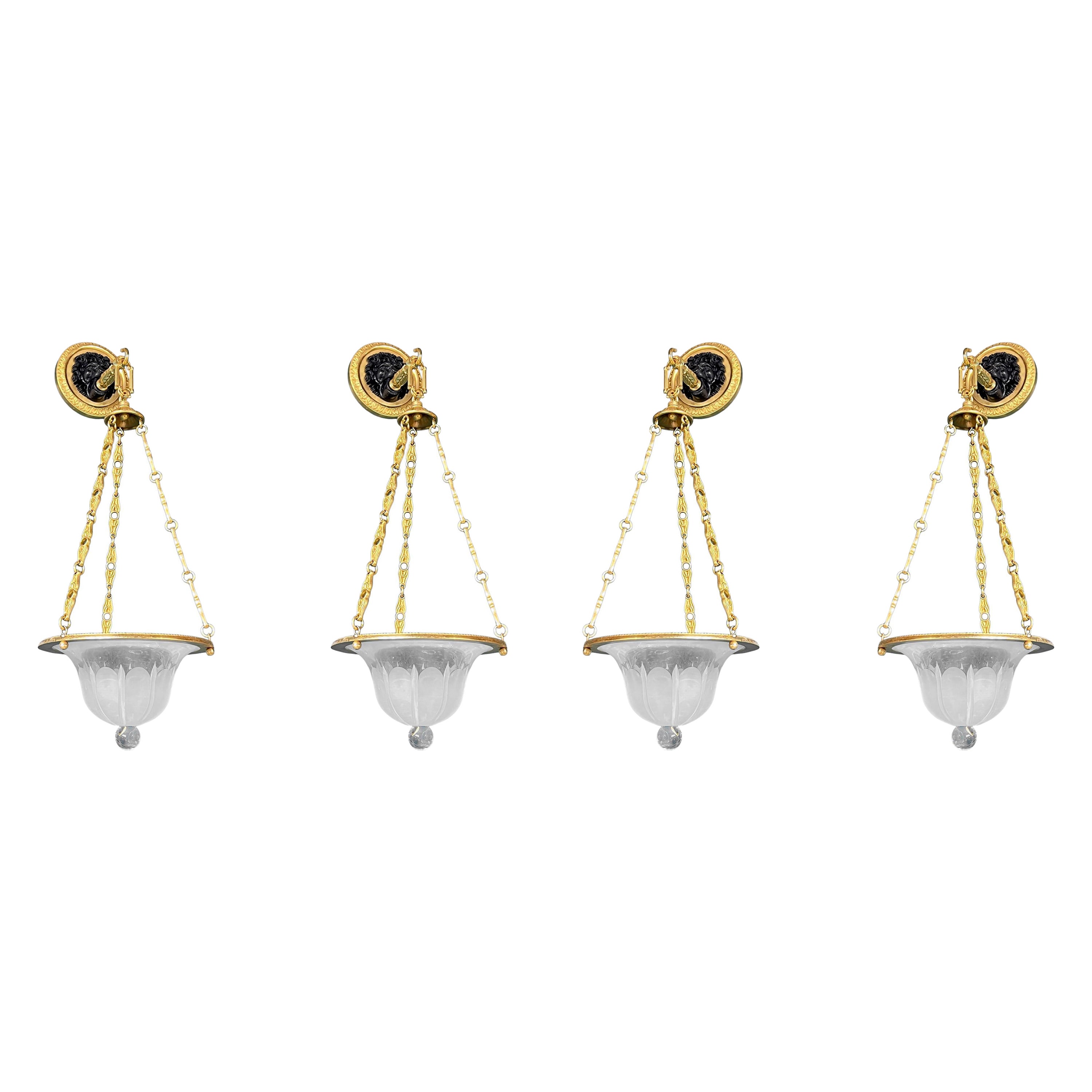 Set of Four Empire Style Gilt Bronze and Blown Glass Wall Lights For Sale
