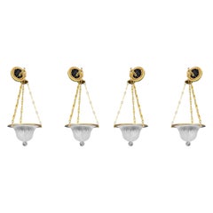 Set of Four Empire Style Gilt Bronze and Blown Glass Wall Lights