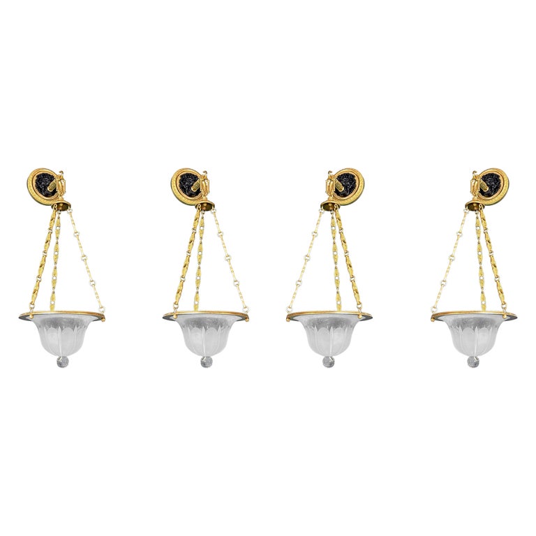 Set of Four Empire Style Gilt Bronze and Blown Glass Wall Lights For ...