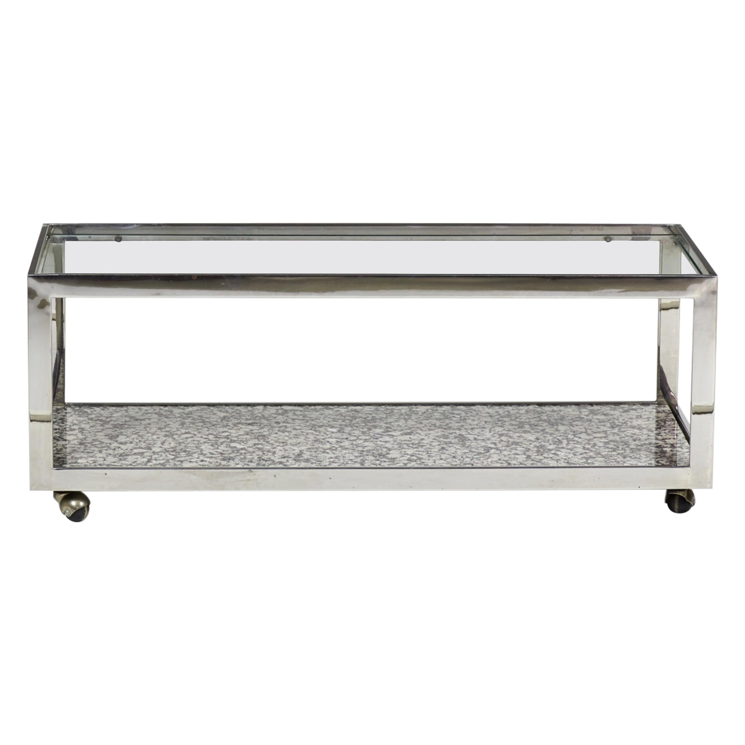 Milo Baughman Two Tier Chrome and Marble Cocktail / Coffee Table