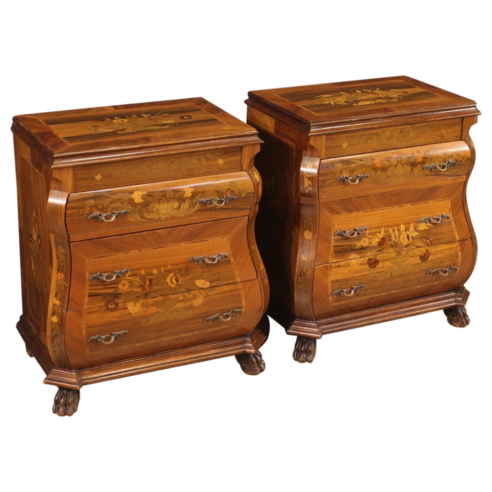 20th Century Pair of Inlaid Wood Italian Bedside Tables, 1960