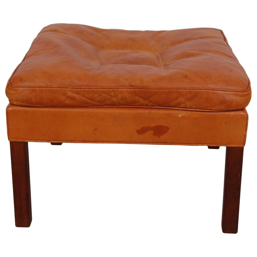 Børge Mogensen Ottoman in patinated cognac leather For Sale