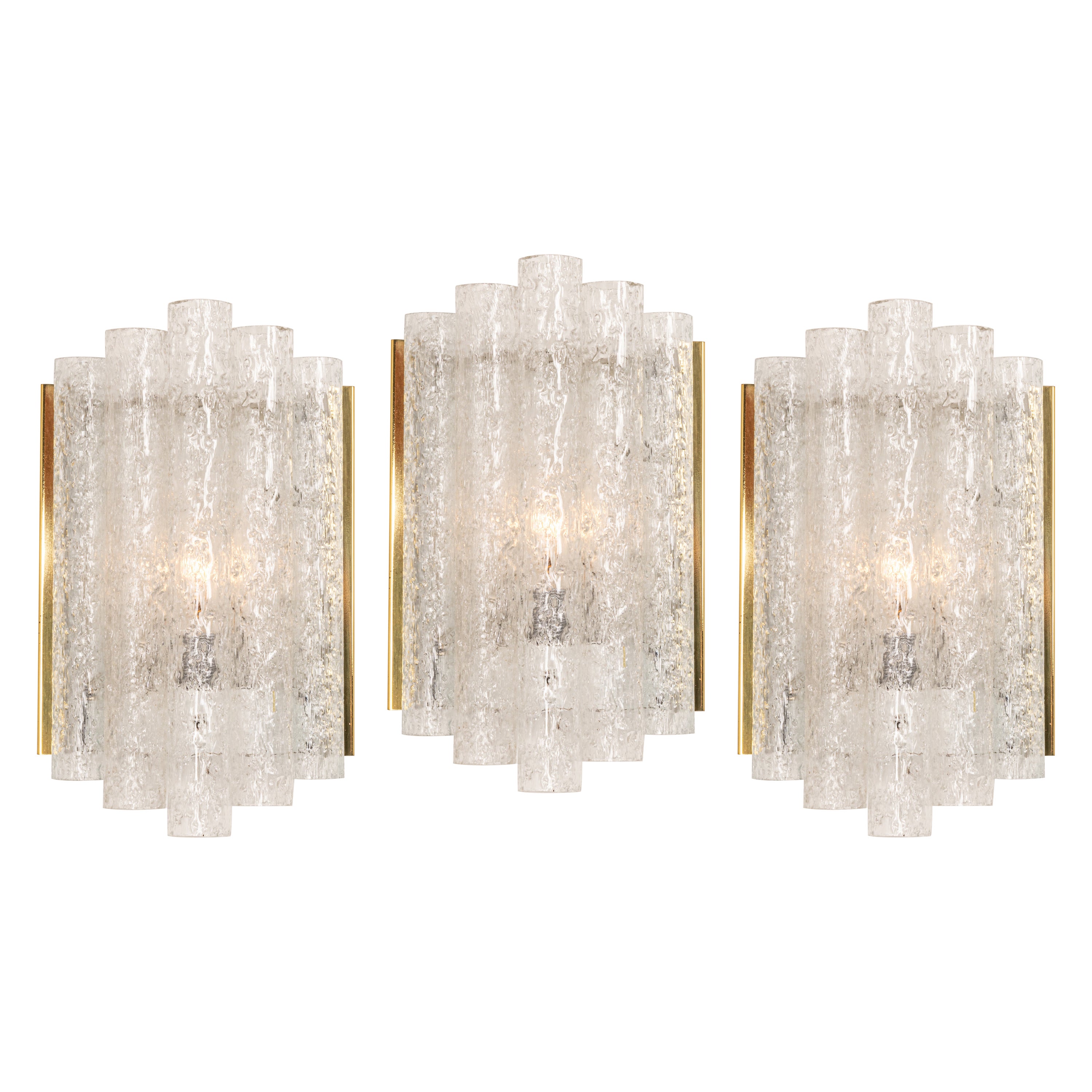 1 of 3 Brass Ice Glass Wall light Sconces by Doria, Germany, 1960s For Sale