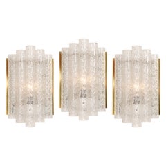 Vintage 1 of 3 Brass Ice Glass Wall light Sconces by Doria, Germany, 1960s