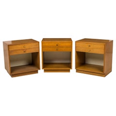 Set of 3 Harvey Probber Wooden Two Drawer and Open Cabinet Nightstands