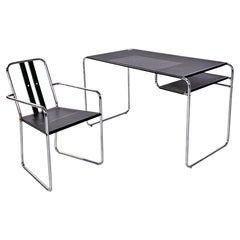 Irish International Style Metal Set of Office Chair & Desk by Eileen Gray, 1970s