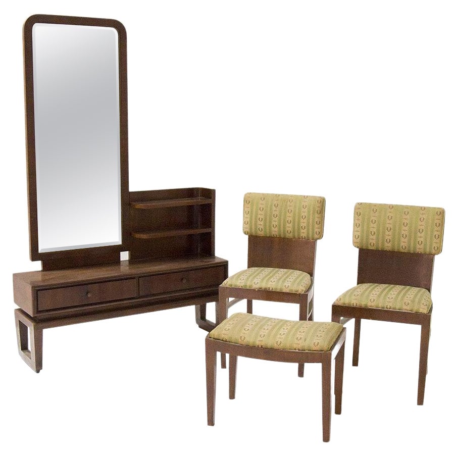 Paolo Buffa Bedroom Set with Vanity Mirror, Armchairs and Ottoman