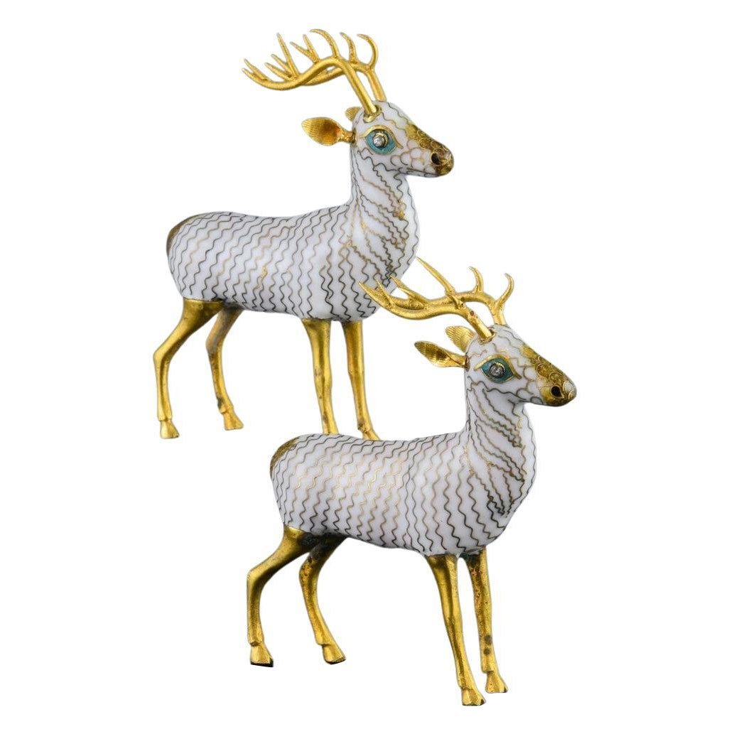 Chinese Export Cloisonne Figures of Stags For Sale