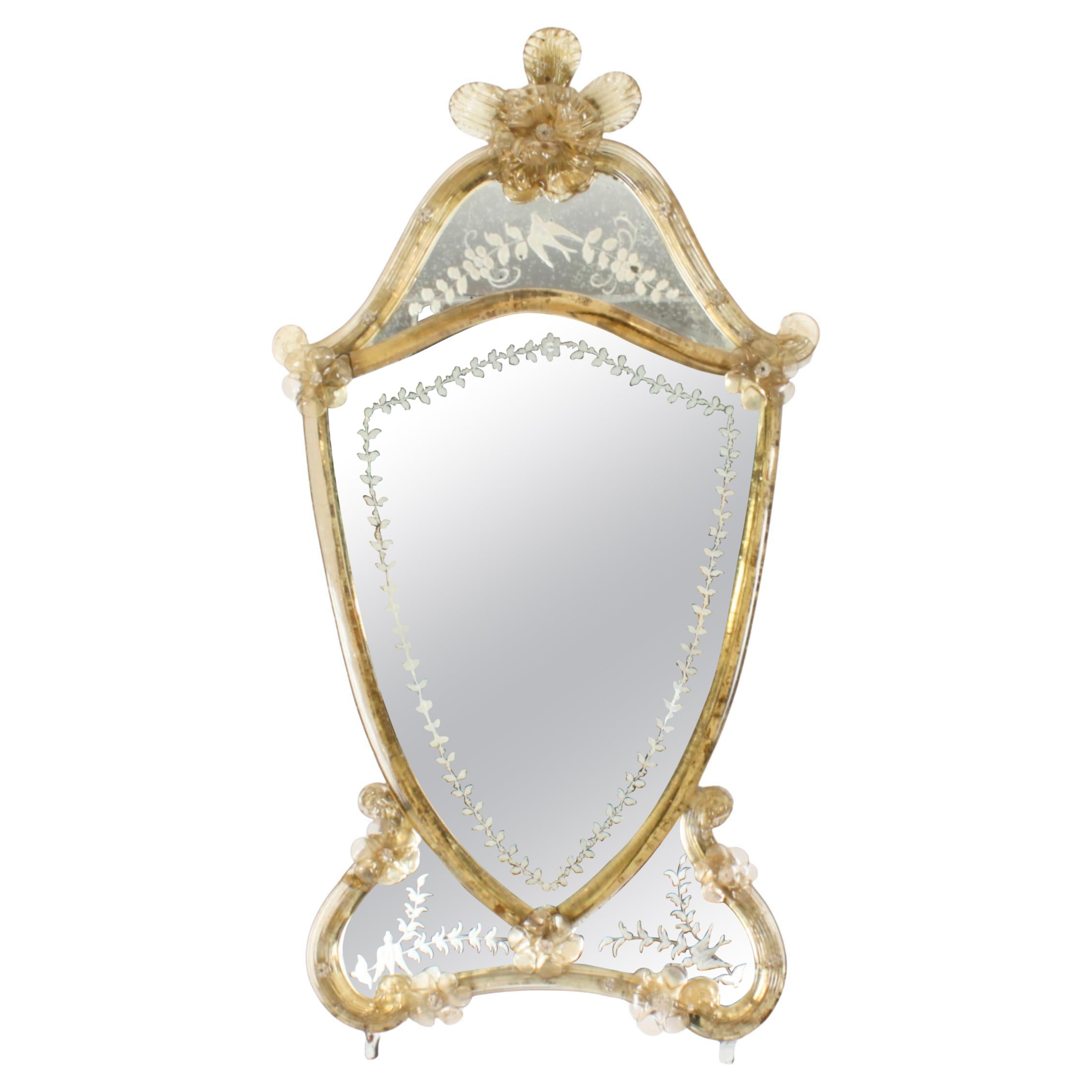 Antique Shield Shaped Venetian Mirror 19th Century 69x37cm For Sale